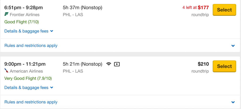 cheap fare Philadelphia to Las Vegas PHL-LAS