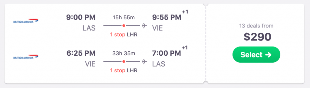 Fare Deal Vegas to Vienna LAS VIE