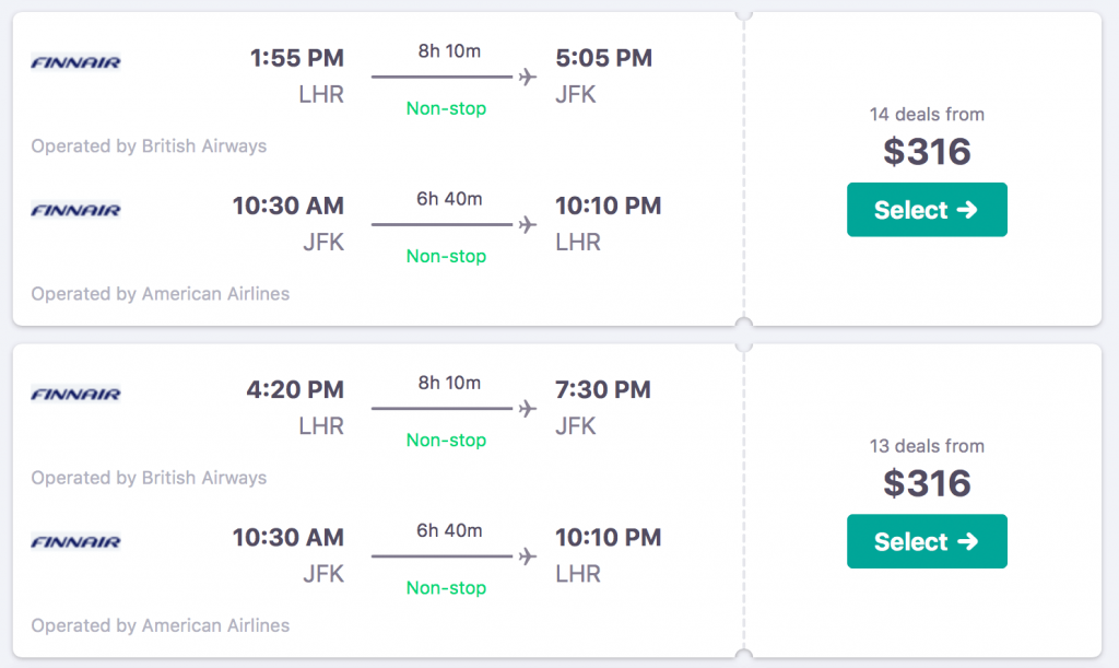 Fare Deal London to New York NYC $300